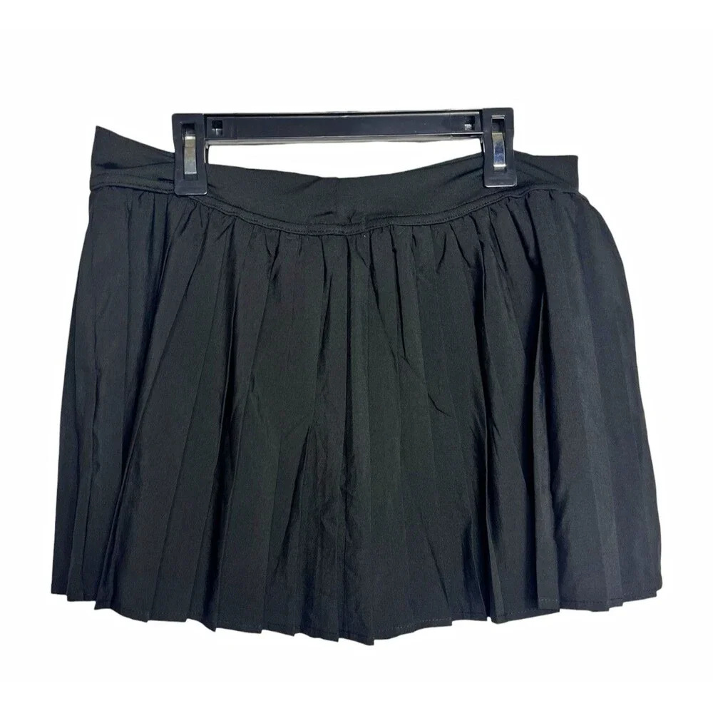 Riley & James Black Pleated Mini Skirt L Lined Stretch Pull On Casual Solid